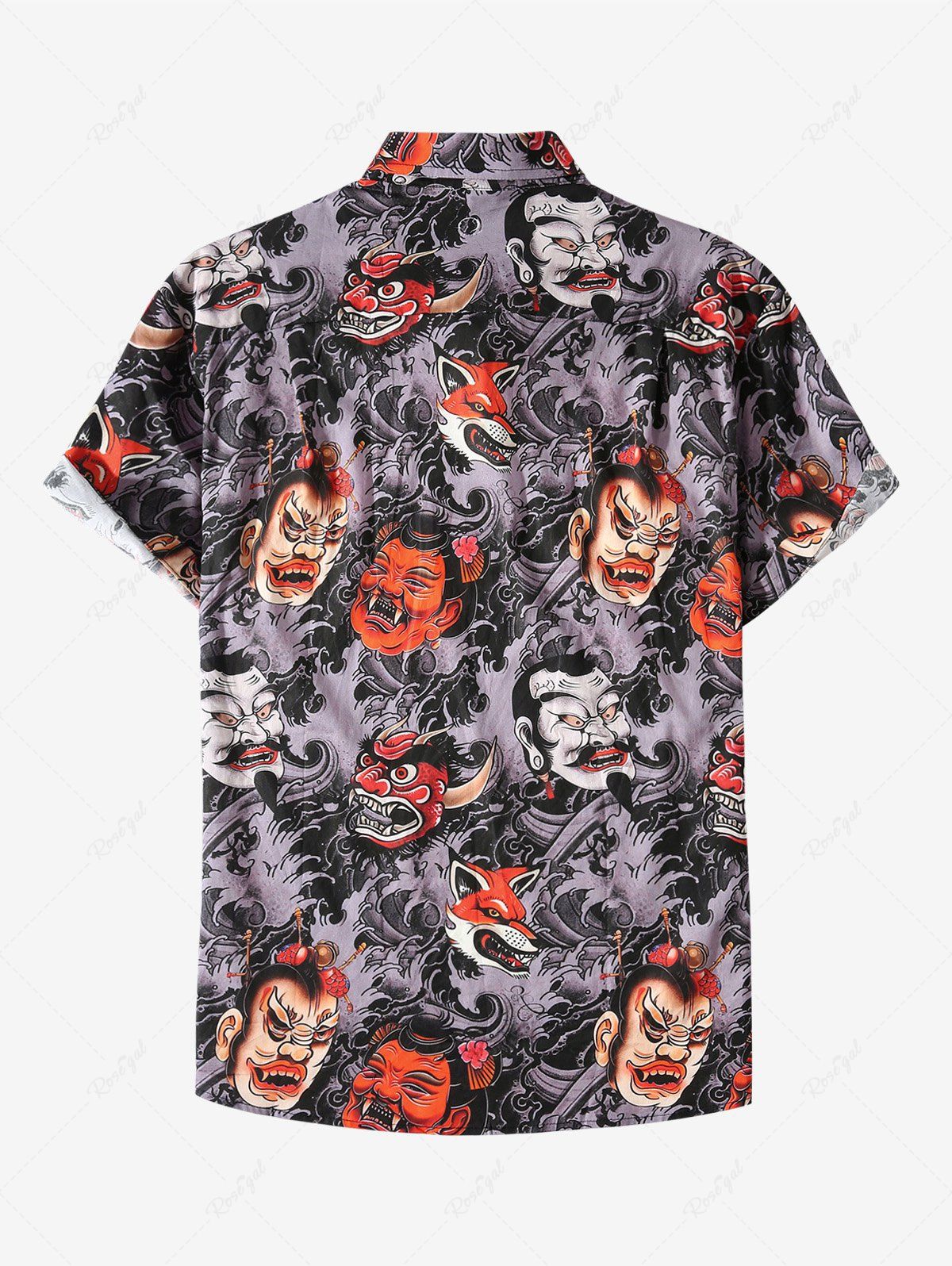 Gothic Plus Size 100% Cotton Monster Mask Fox Print Button Shirt For Men