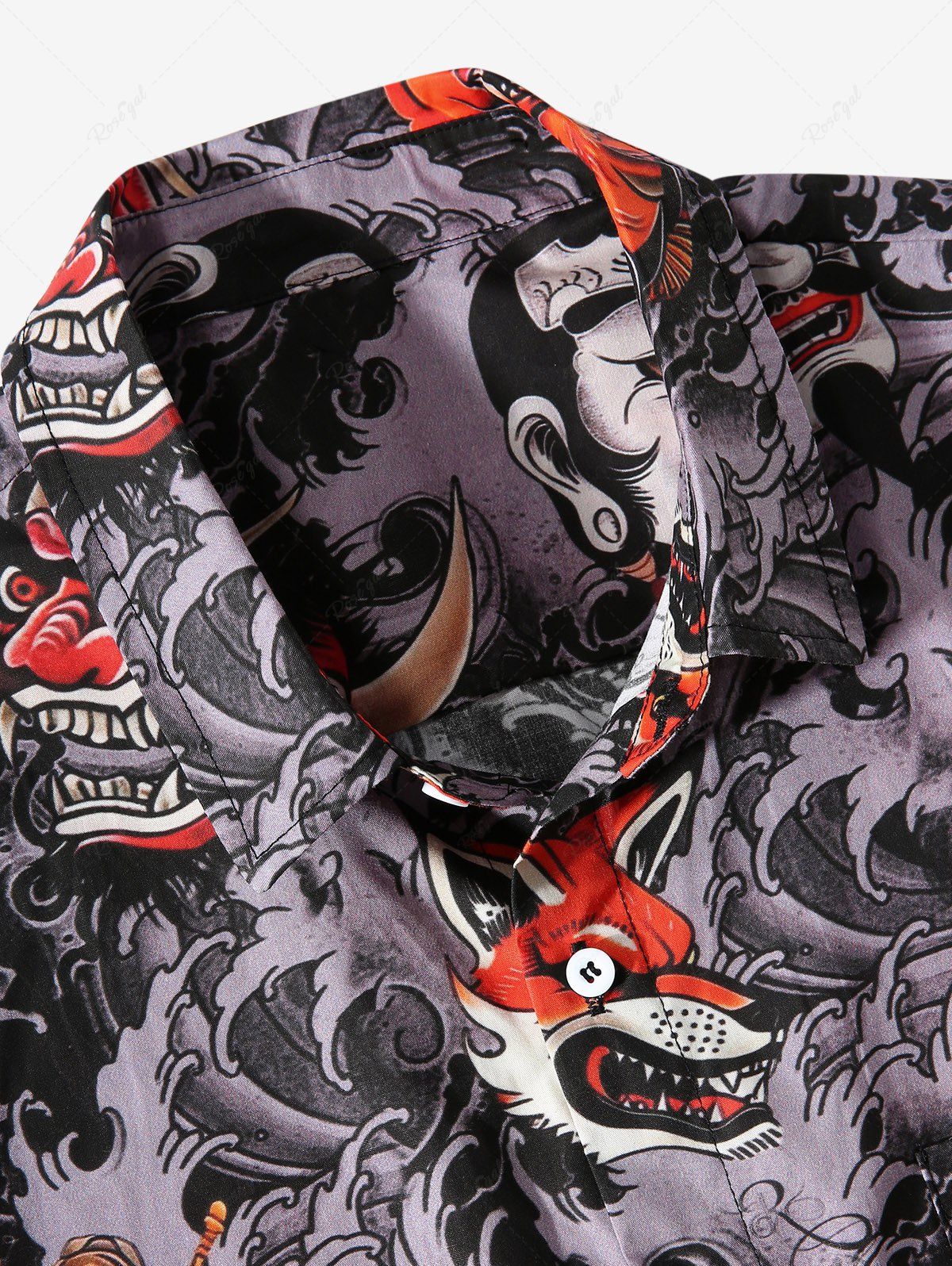 Gothic Plus Size 100% Cotton Monster Mask Fox Print Button Shirt For Men