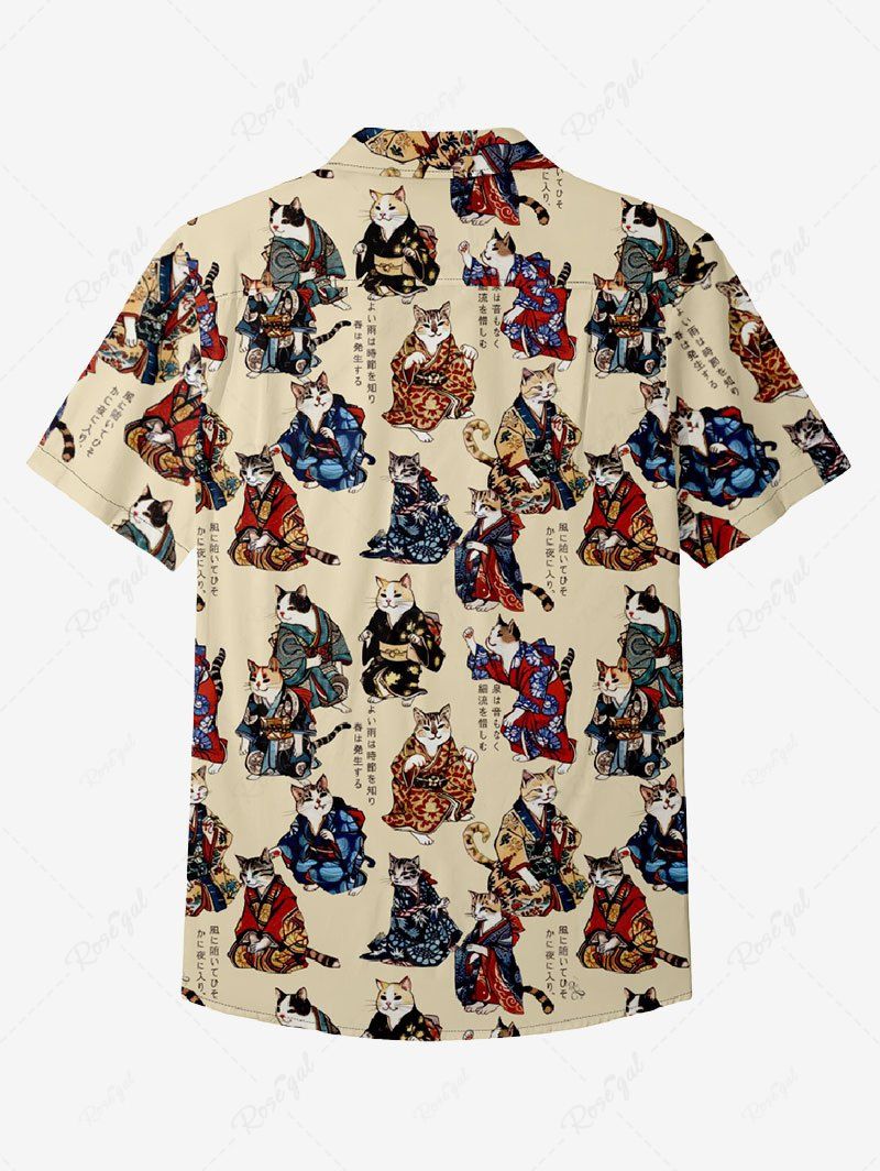 Gothic Plus Size 100% Cotton Kimono Cat Word Print Button Shirt For Men