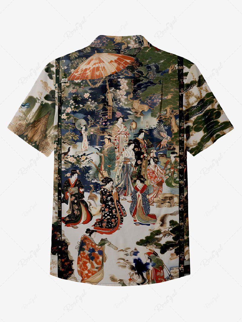 Gothic Plus Size 100% Cotton Traditional Ladies Painting Tree Print Button Shirt For Men