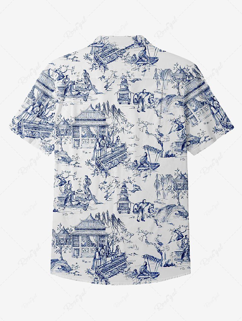 Gothic Plus Size 100% Cotton Ancient Scene Life Print Button Shirt For Men