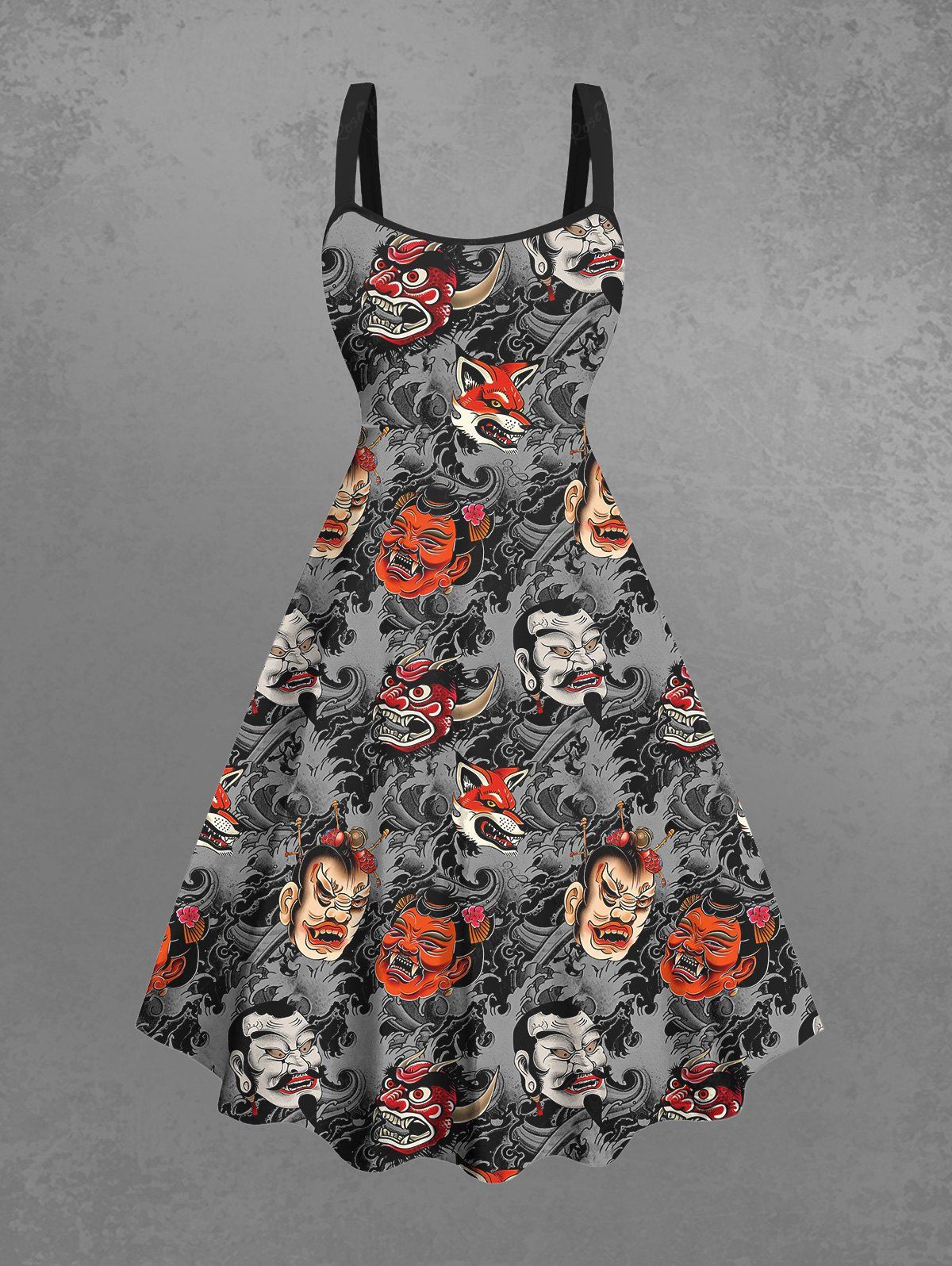 Gothic Plus Size Fox Monster Mask Print A Line Tank Dress