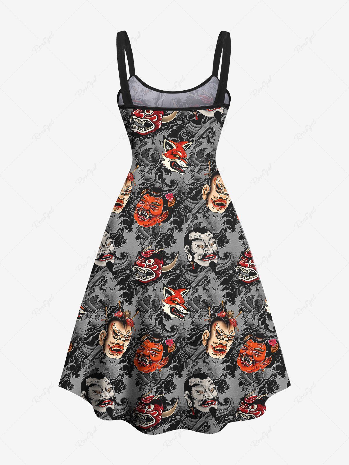 Gothic Plus Size Fox Monster Mask Print A Line Tank Dress