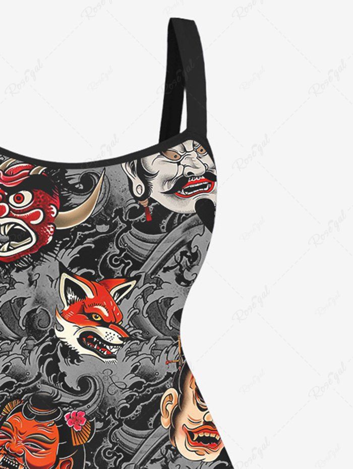 Gothic Plus Size Fox Monster Mask Print A Line Tank Dress