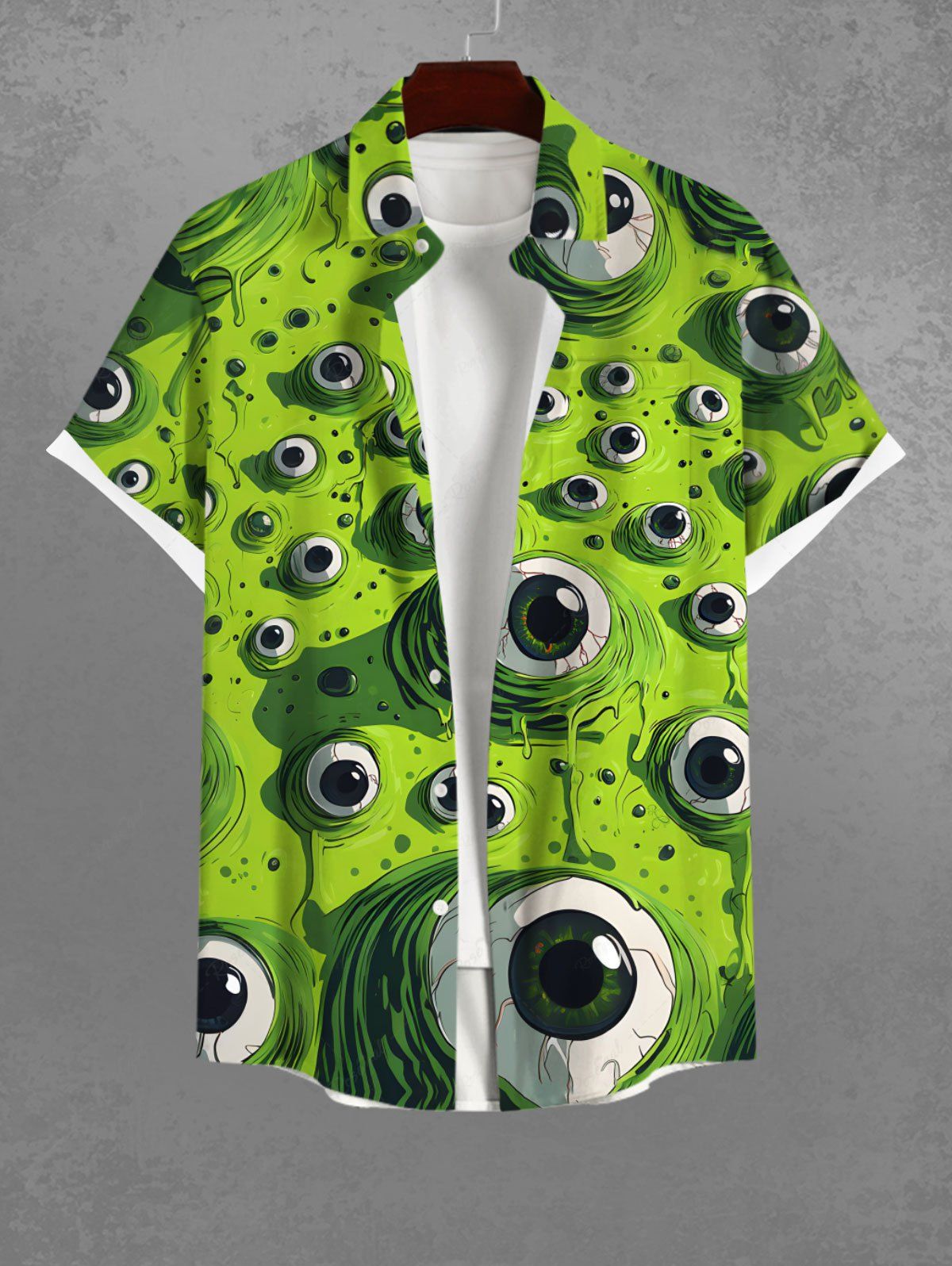 Gothic Plus Size 3D Eye Print Button Pocket Shirt For Men