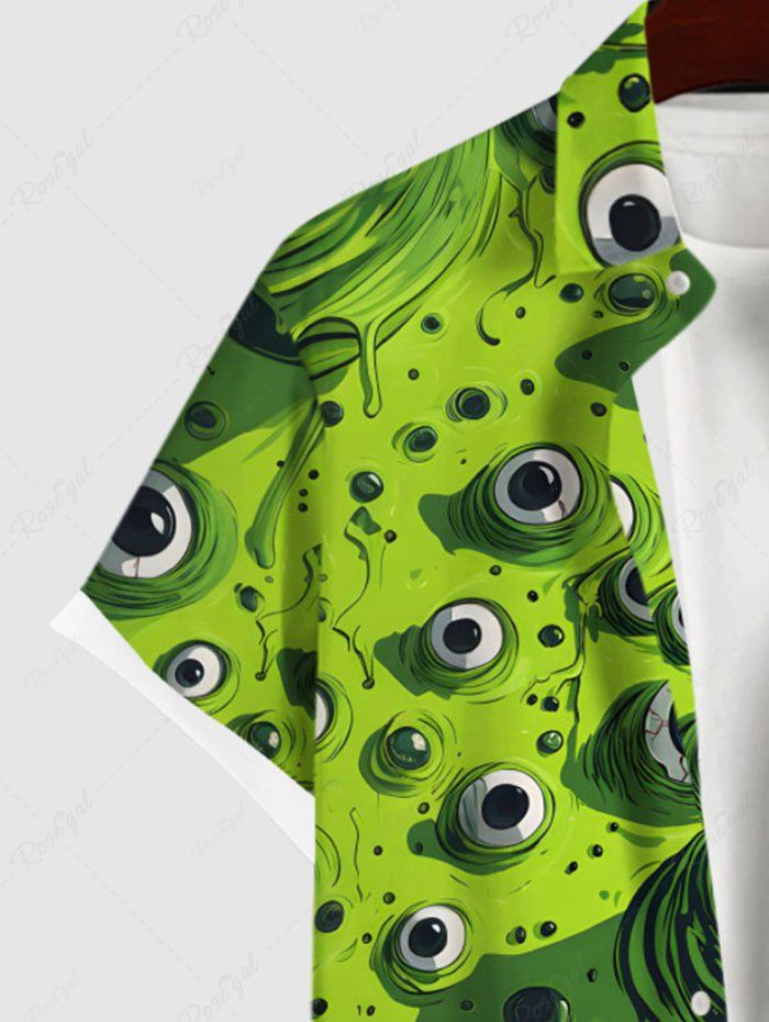 Gothic Plus Size 3D Eye Print Button Pocket Shirt For Men