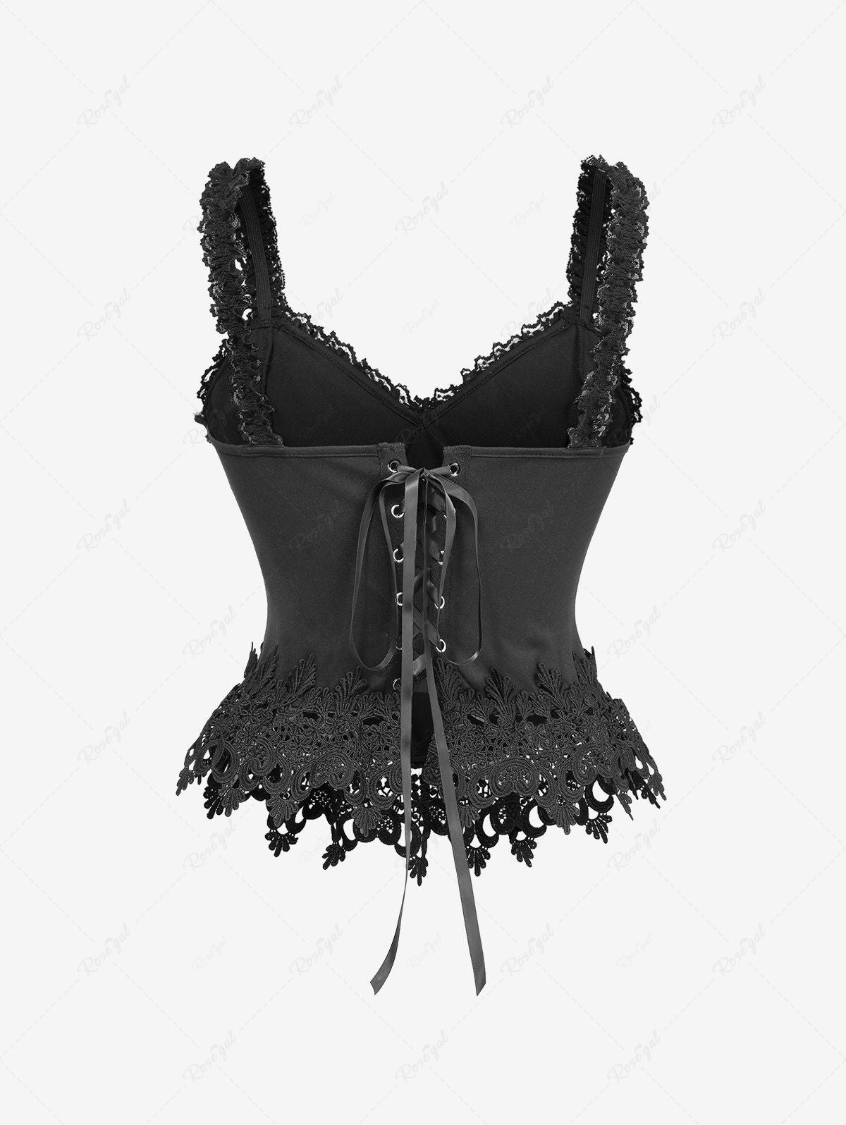 Gothic Plus Size Spider Web Flocking Applique Lace Trim Bowknot Lace-up Back Corset