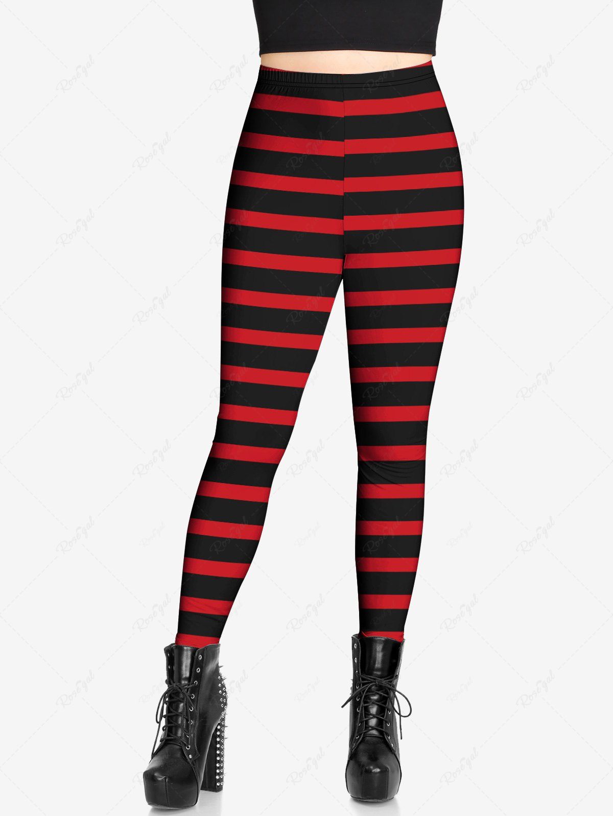 Gothic Plus Size Striped Print Skinny Leggings