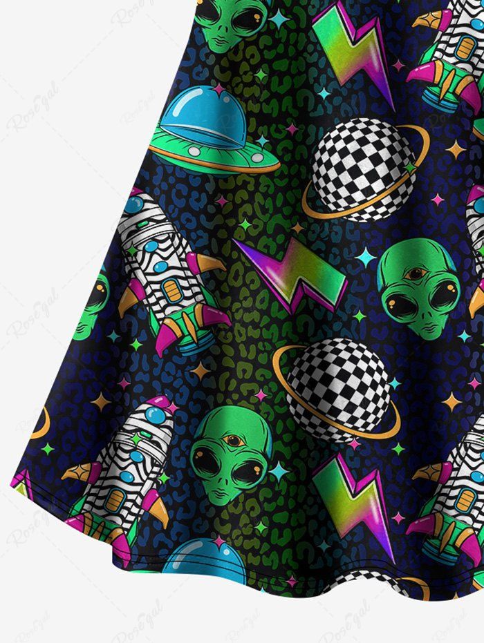 Gothic Plus Size Skull Alien Plaid Planet Rocket Ombre Lightning Leopard Print Crisscross A Line Cami Dress