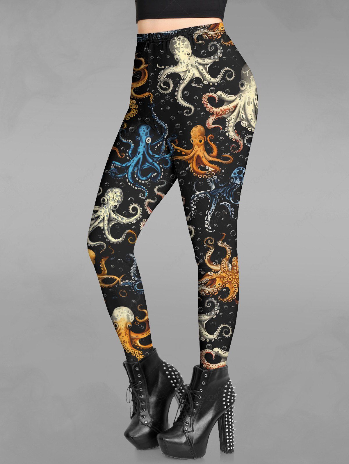 Gothic Plus Size Colorful Octopus Bubble Print Skinny Leggings