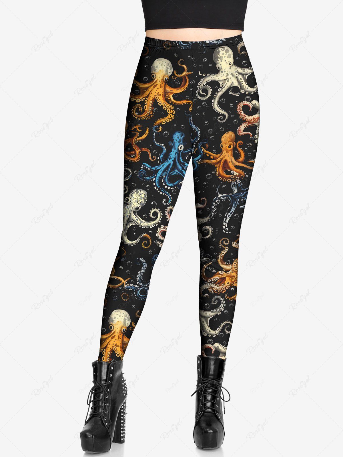 Gothic Plus Size Colorful Octopus Bubble Print Skinny Leggings