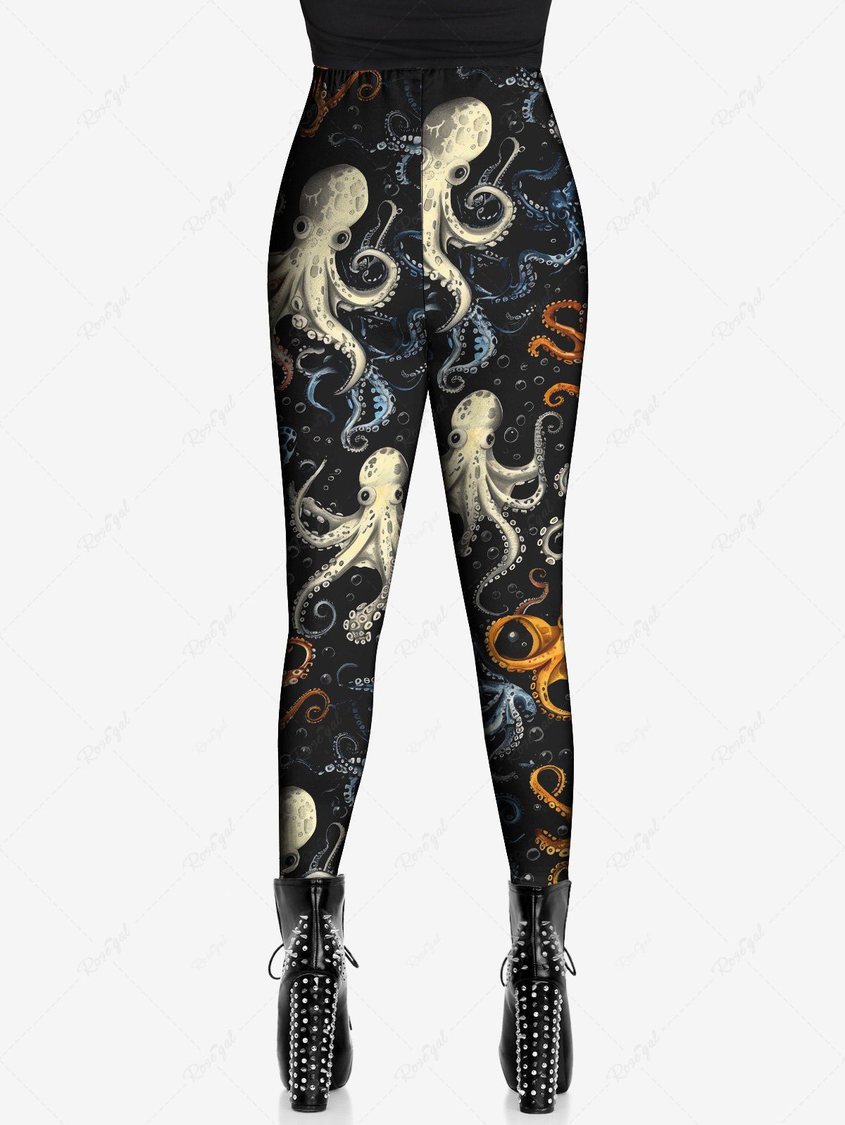 Gothic Plus Size Colorful Octopus Bubble Print Skinny Leggings