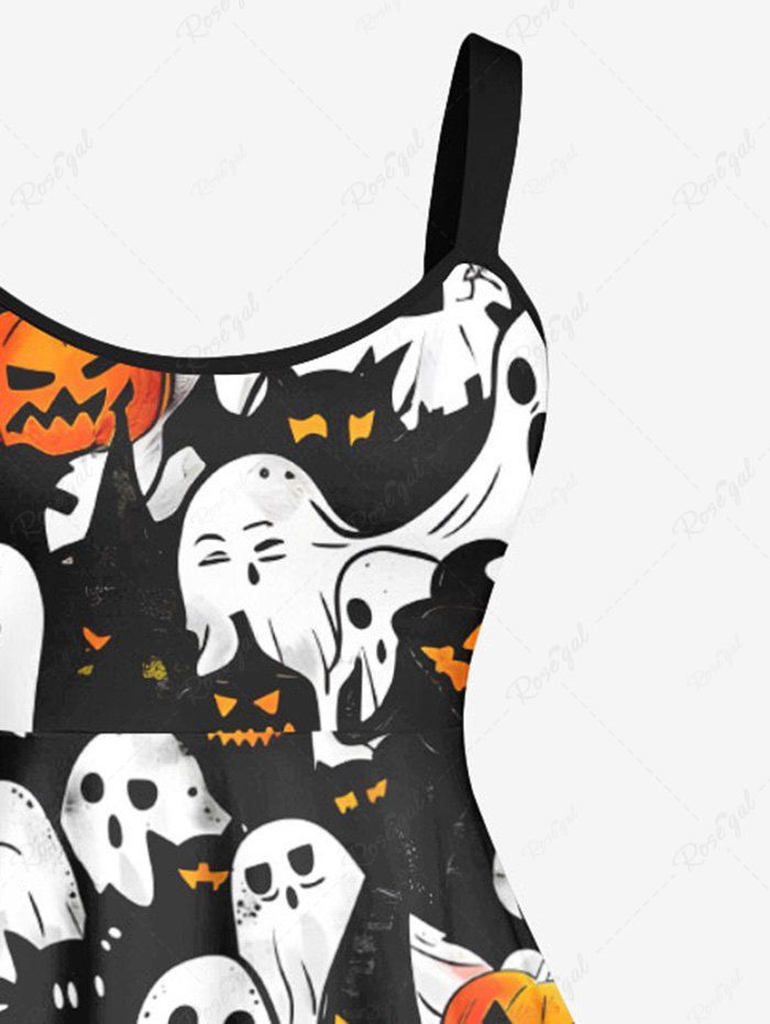 Gothic Plus Size Pumpkin Ghost Print Halloween Costume A Line Tank Dress