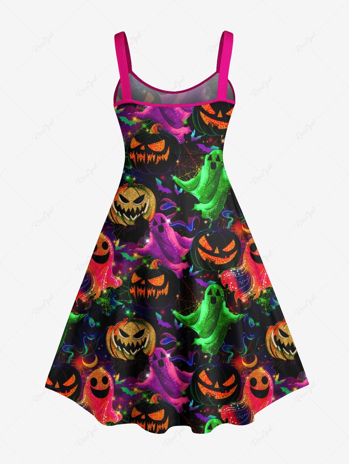 Gothic Plus Size Colorful Pumpkin Ghost Print Halloween Costume A Line Tank Dress