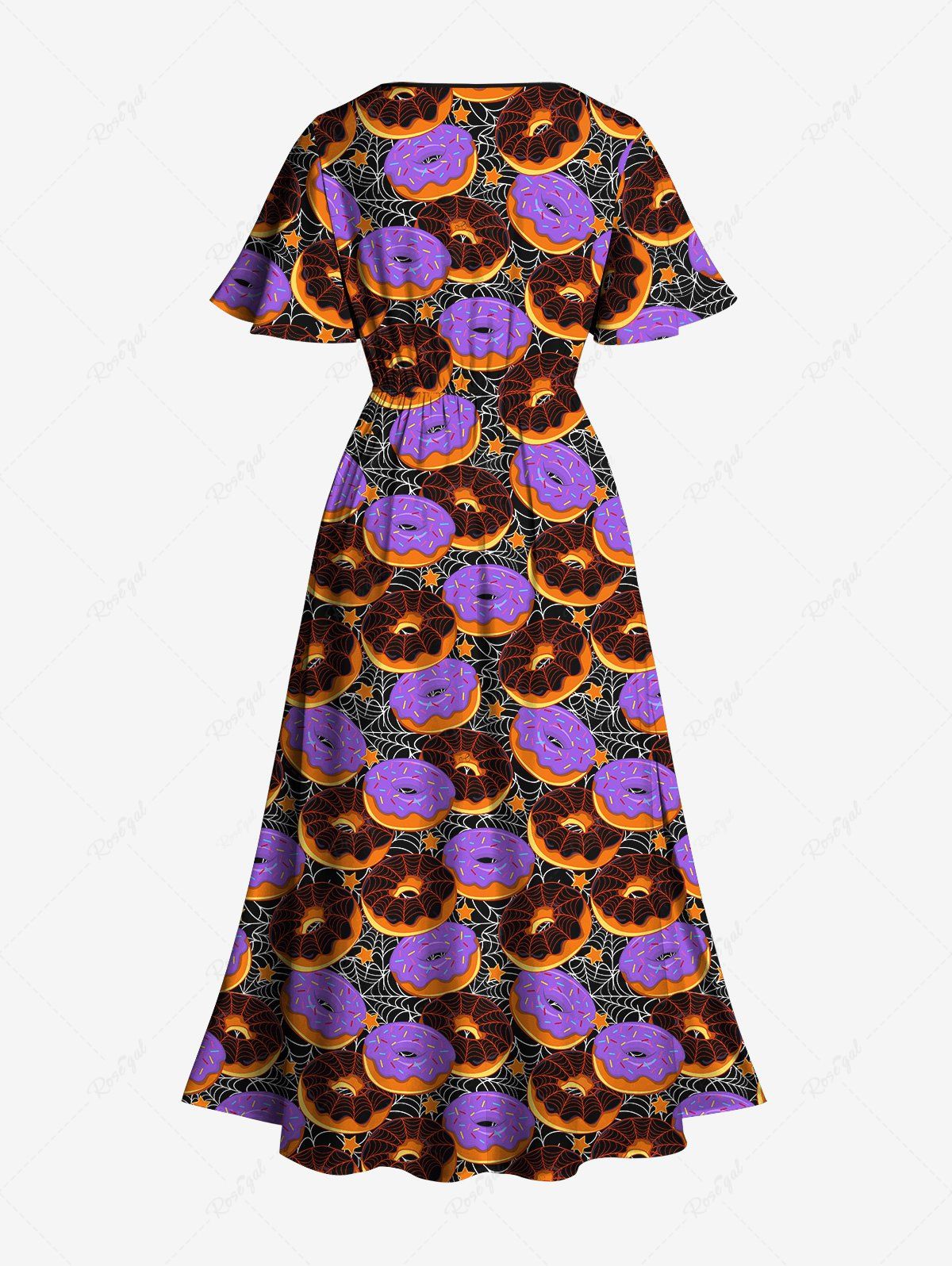 Gothic Plus Size Donut Spider Web Print Halloween Costume Split Pocket A Line Midi Dress