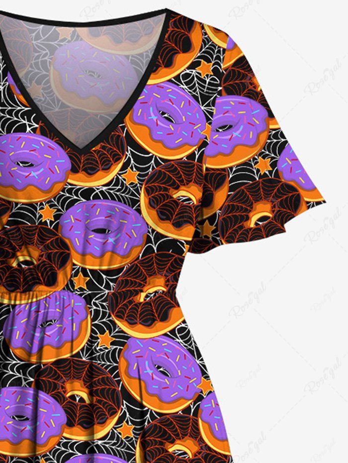 Gothic Plus Size Donut Spider Web Print Halloween Costume Split Pocket A Line Midi Dress