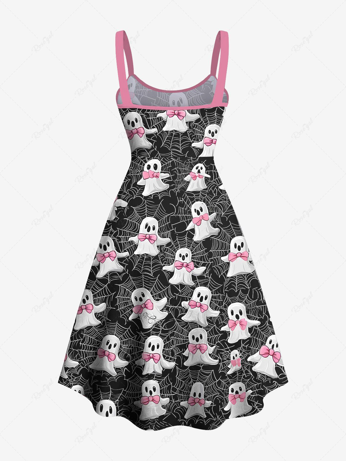 Gothic Plus Size Bowknot Cute Ghost Spider Web Print Halloween Costume A Line Tank Dress