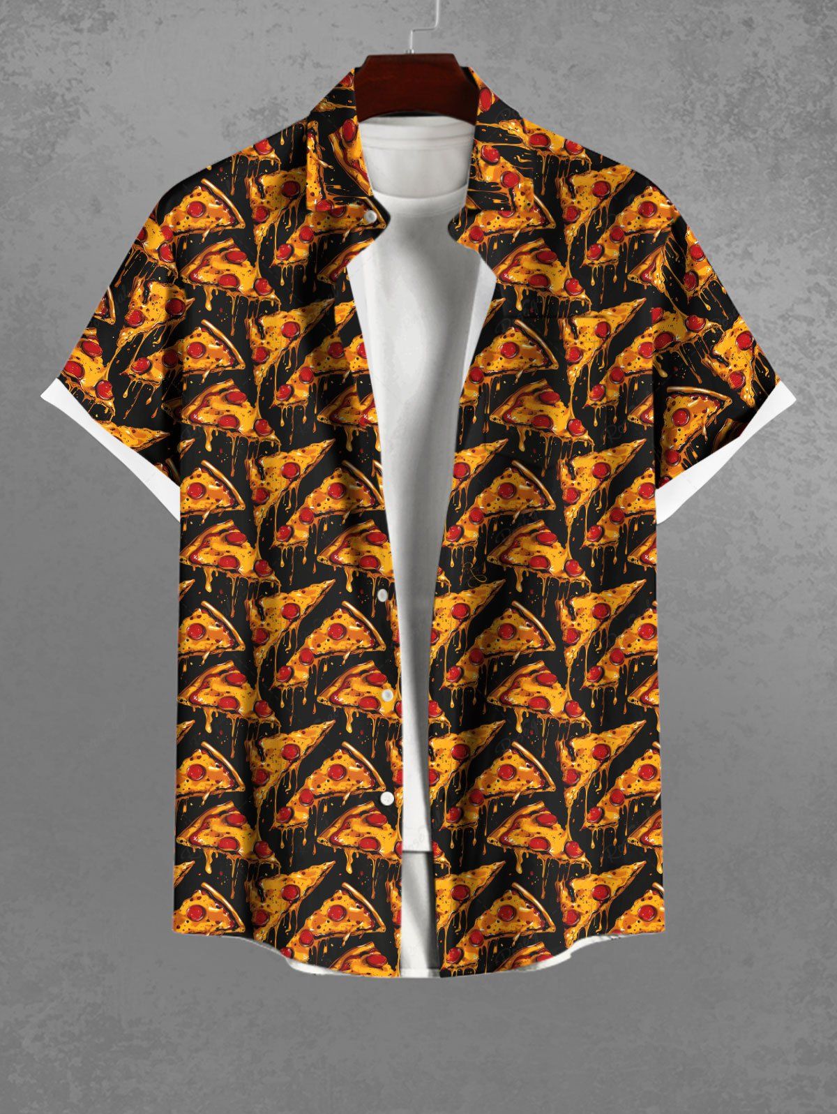 Gothic Plus Size Pizza Print Halloween Button Pocket Shirt For Men