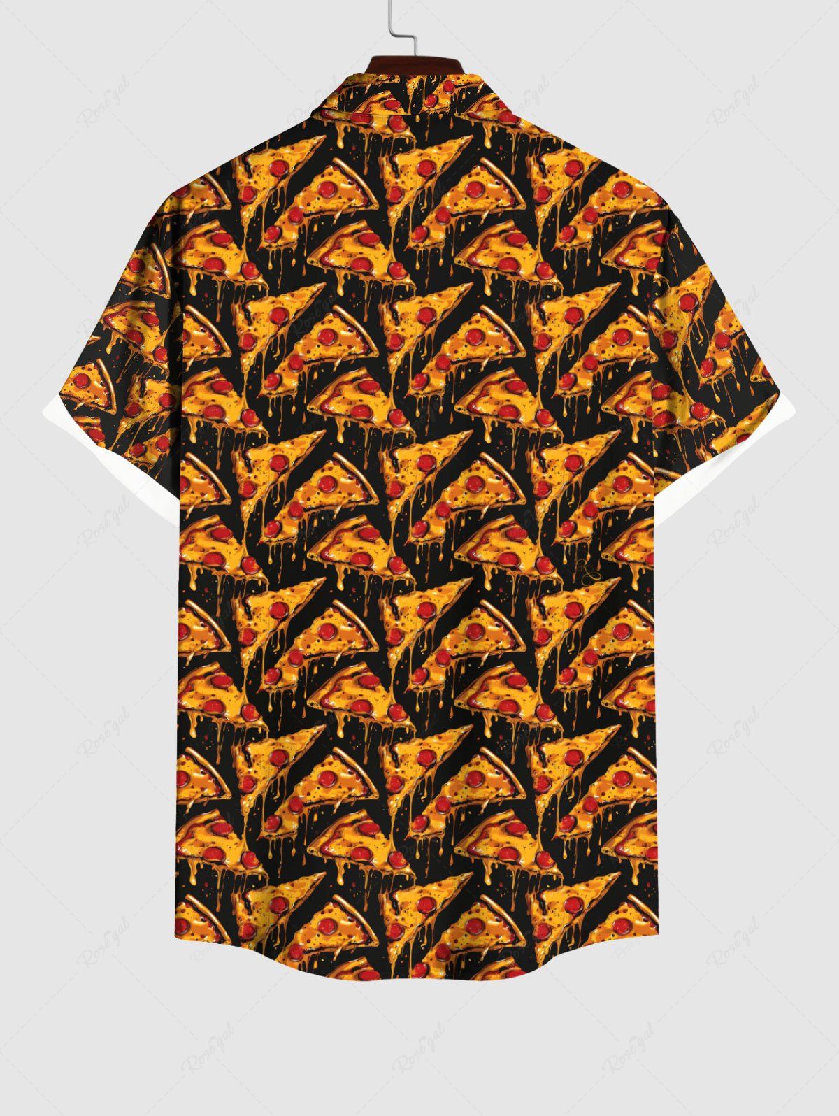 Gothic Plus Size Pizza Print Halloween Button Pocket Shirt For Men