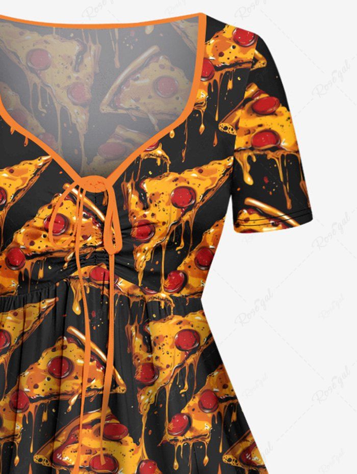 Gothic Plus Size Pizza Print Halloween Costume Cinched A Line Dress