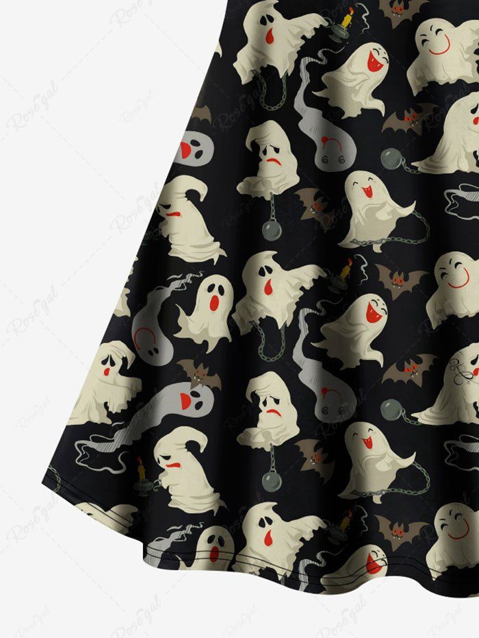 Gothic Plus Size Ghost Bat Print Halloween Costume Crisscross A Line Cami Dress