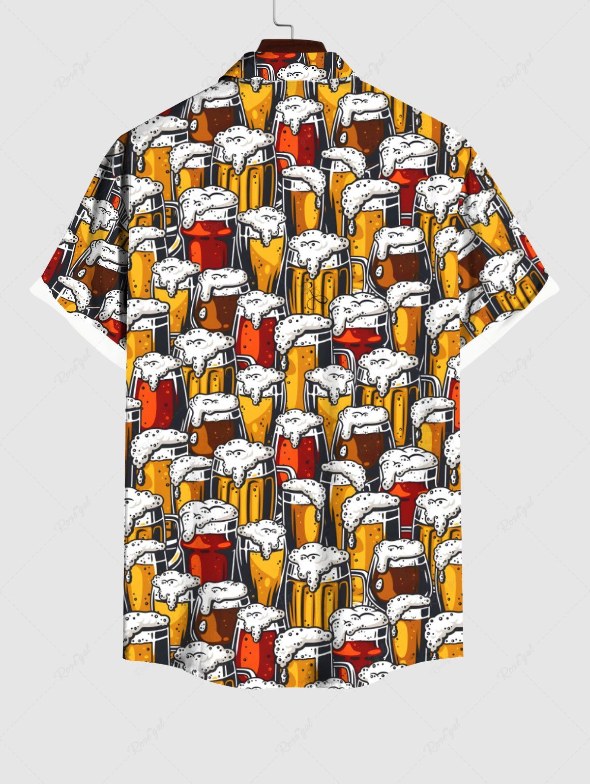 Gothic Plus Size Colorful Beer Colorblock Print Halloween Button Pocket Shirt For Men