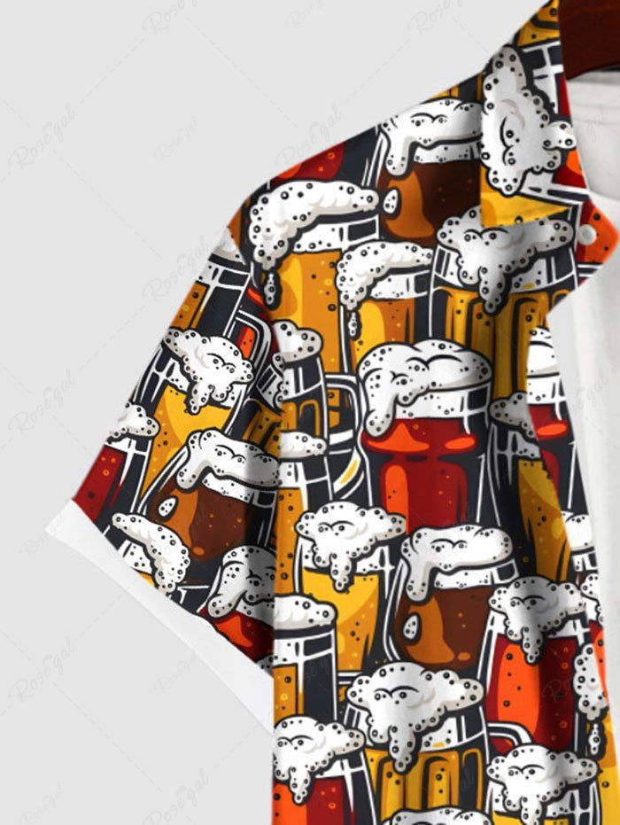 Gothic Plus Size Colorful Beer Colorblock Print Halloween Button Pocket Shirt For Men