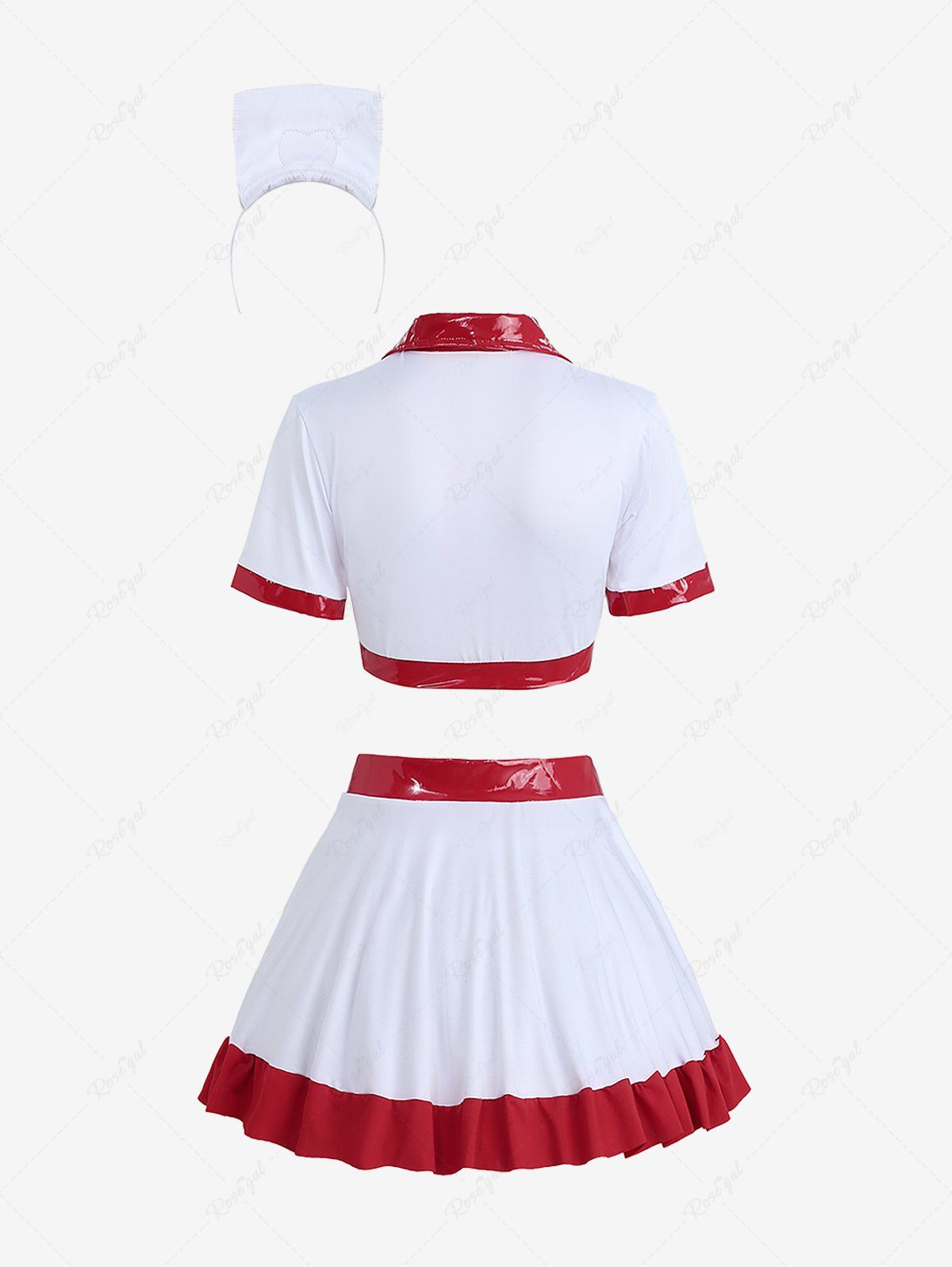 Gothic Halloween Costume Zipper Cross Heart Contrast Piping Two Tone Party Nurse Dress Outfit