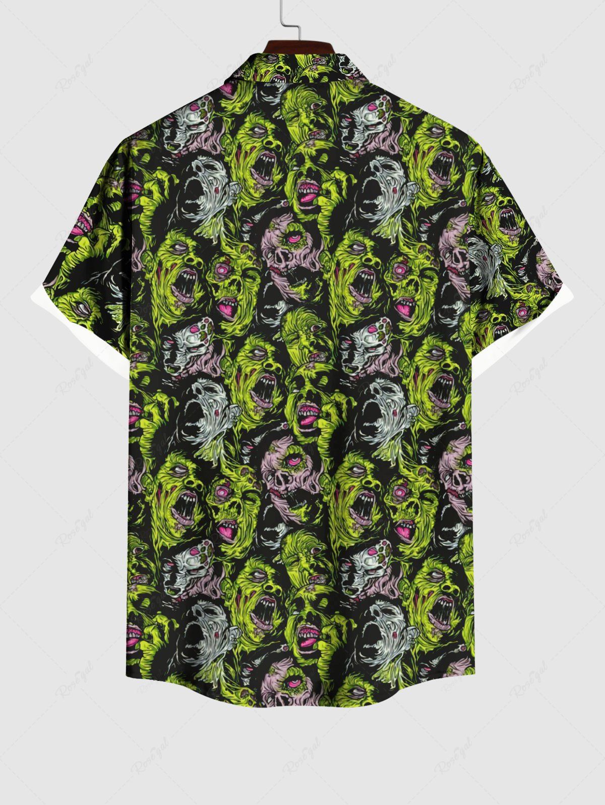 Gothic Plus Size Zombies Ghosts Devil Print Halloween Button Pocket Shirt For Men