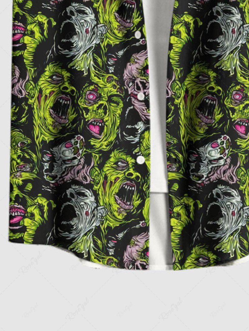 Gothic Plus Size Zombies Ghosts Devil Print Halloween Button Pocket Shirt For Men