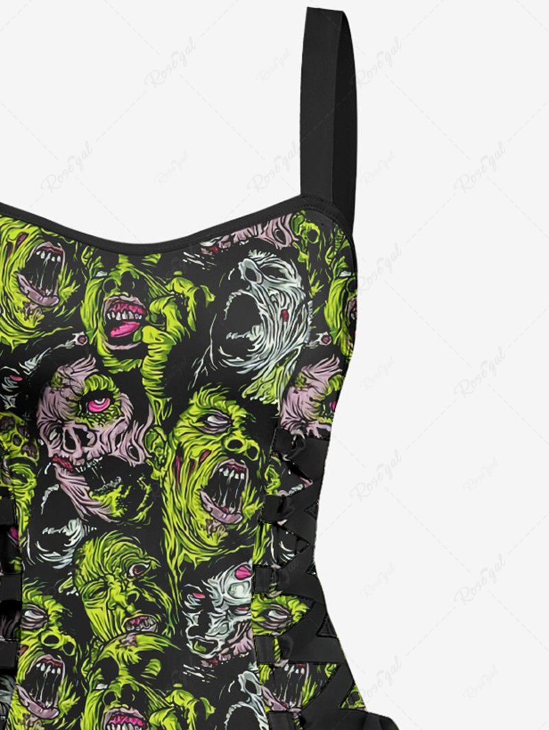 Gothic Zombies Ghosts Devil Print Halloween Costume Lace Up A Line Tank Dress