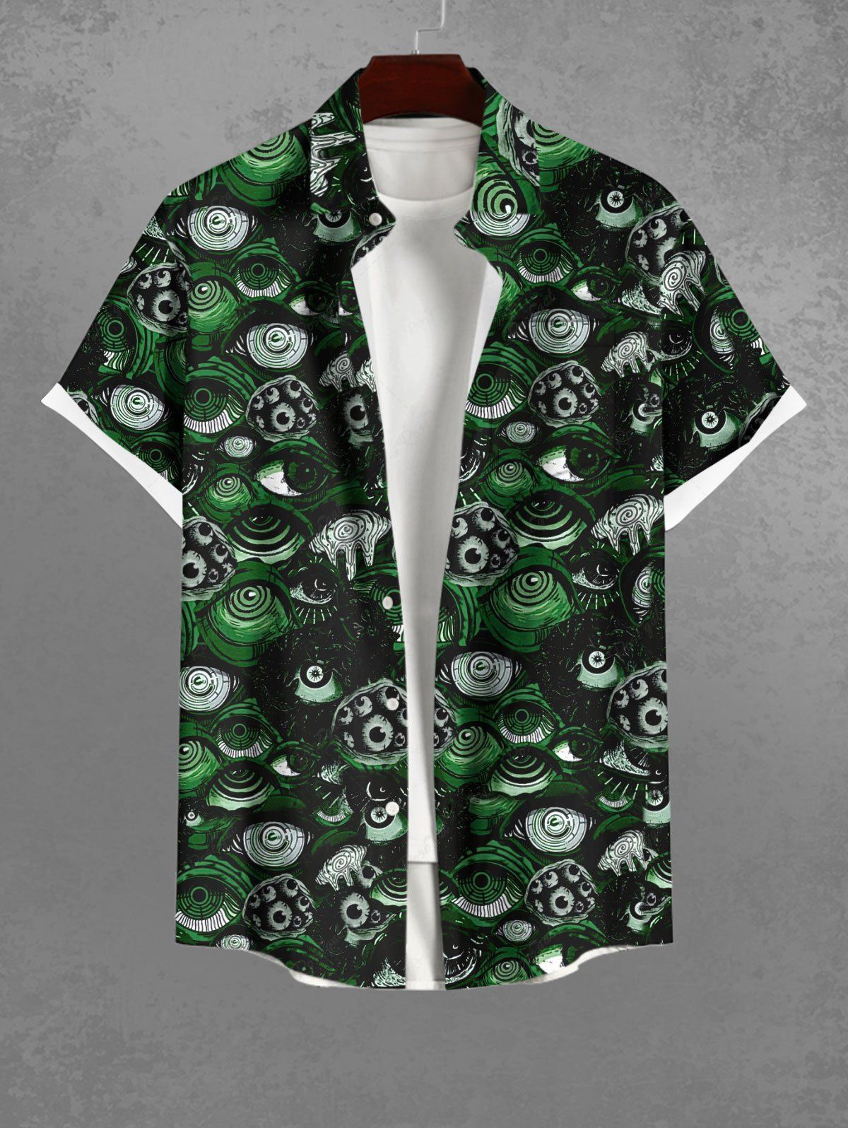 Gothic Plus Size Monster's Eyes Print Buttons Pocket Shirt For Men