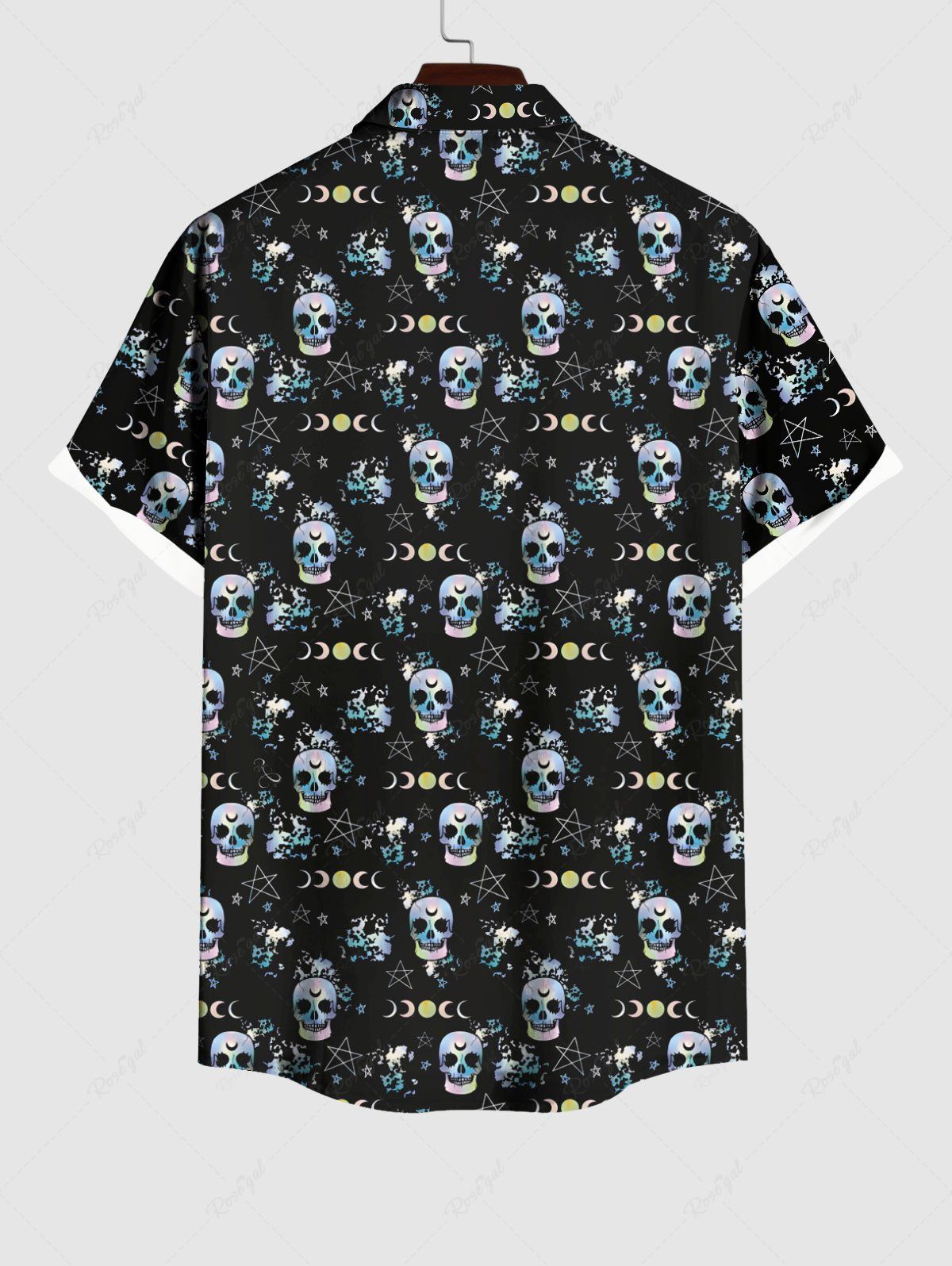 Gothic Plus Size Skulls Moon Sun Star Galaxy Print Buttons Pocket Shirt For Men