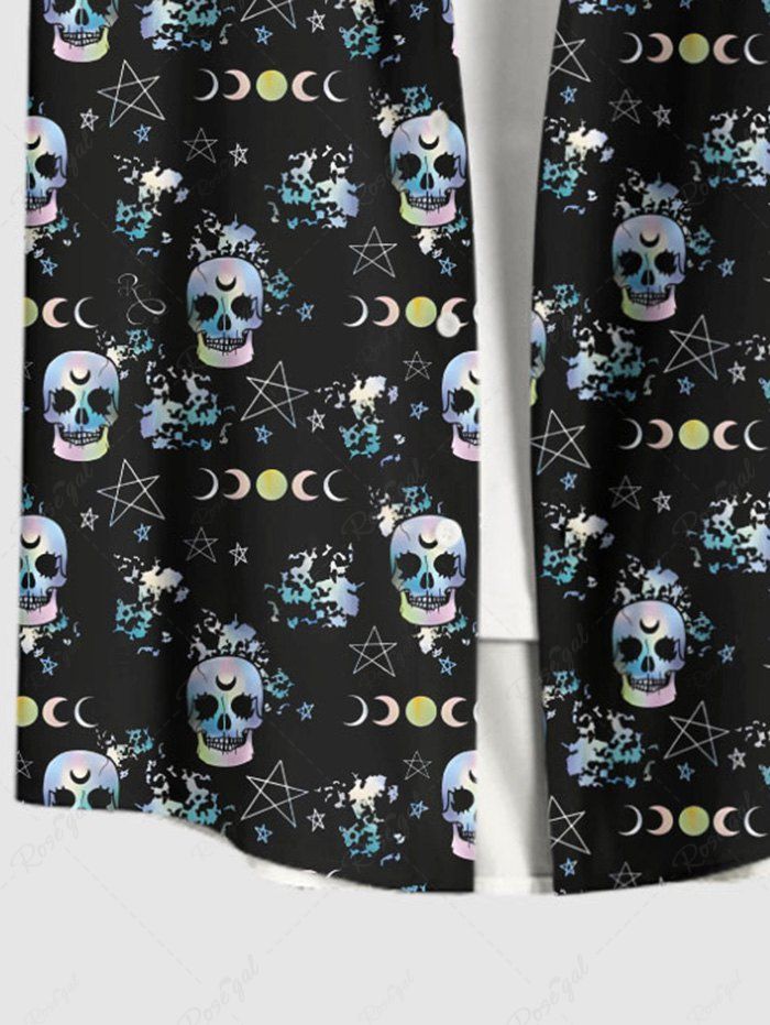 Gothic Plus Size Skulls Moon Sun Star Galaxy Print Buttons Pocket Shirt For Men