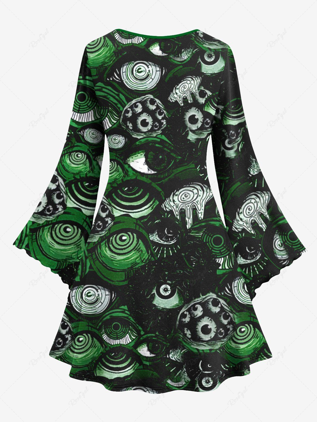 Gothic Plus Size Monster's Eyes Print Flare Sleeve Dress