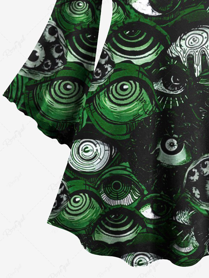 Gothic Plus Size Monster's Eyes Print Flare Sleeve Dress