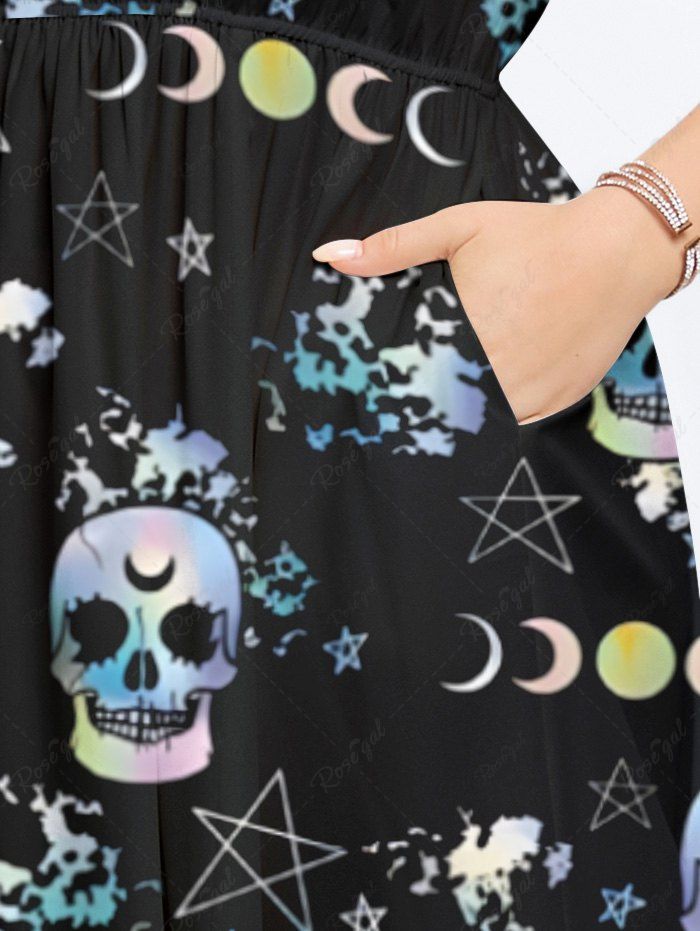 Gothic Plus Size Skulls Moon Sun Star Galaxy Print Split Midi Dress