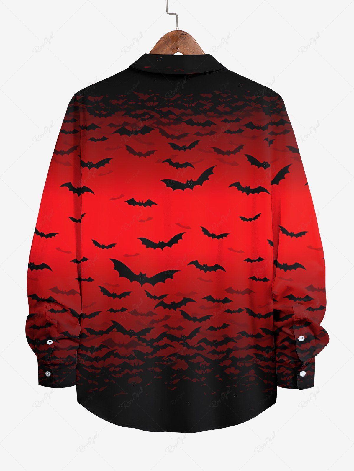 Gothic Plus Size Bat Dip Dye Ombre Print Halloween Button Long Sleeves Shirt For Men