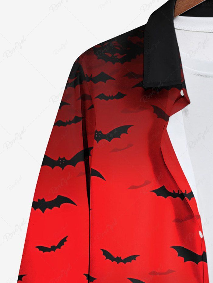 Gothic Plus Size Bat Dip Dye Ombre Print Halloween Button Long Sleeves Shirt For Men