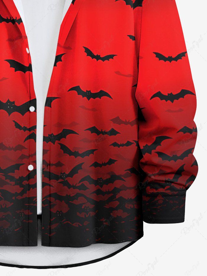 Gothic Plus Size Bat Dip Dye Ombre Print Halloween Button Long Sleeves Shirt For Men