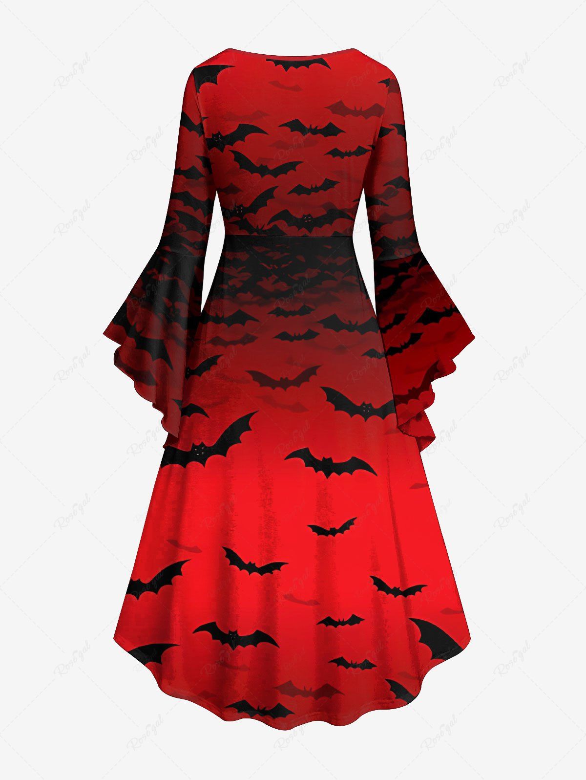 Gothic Plus Size Bat Dip Dye Ombre Print Halloween Costume Ruched High Low Asymmetric Dress