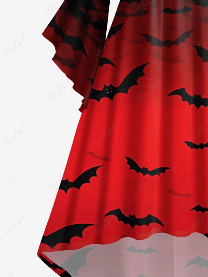 Gothic Plus Size Bat Dip Dye Ombre Print Halloween Costume Ruched High Low Asymmetric Dress