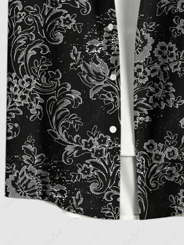 Gothic Plus Size Vintage Floral Print Halloween Button Pocket Shirt For Men