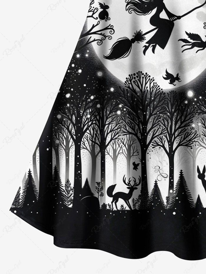 Gothic Plus Size Glitter Star Galaxy Moon Wizard Tree Forest Animal Print Halloween Costume Crisscross A Line Cami Dress