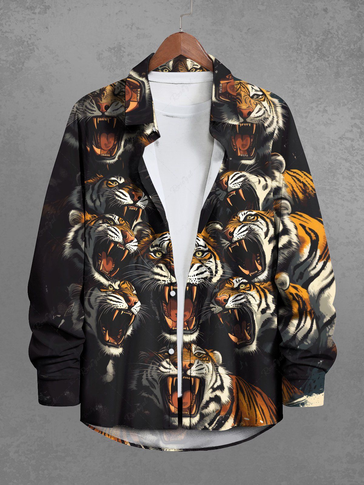 Gothic Tiger Print Button Long Sleeves Shirt For Men