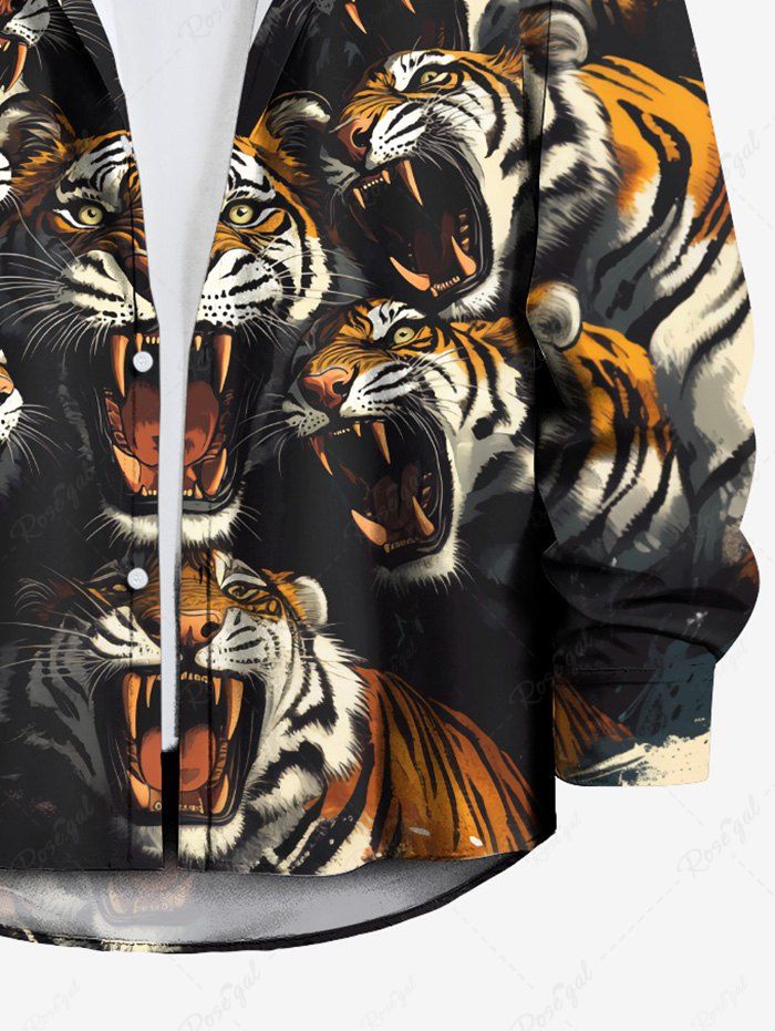 Gothic Tiger Print Button Long Sleeves Shirt For Men