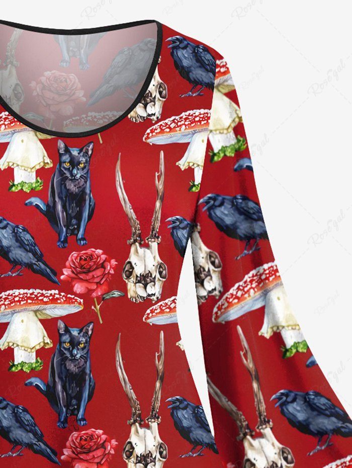 Gothic Eagle Mushroom Cat Flower Rabbit Print Halloween Costume A Line Dress