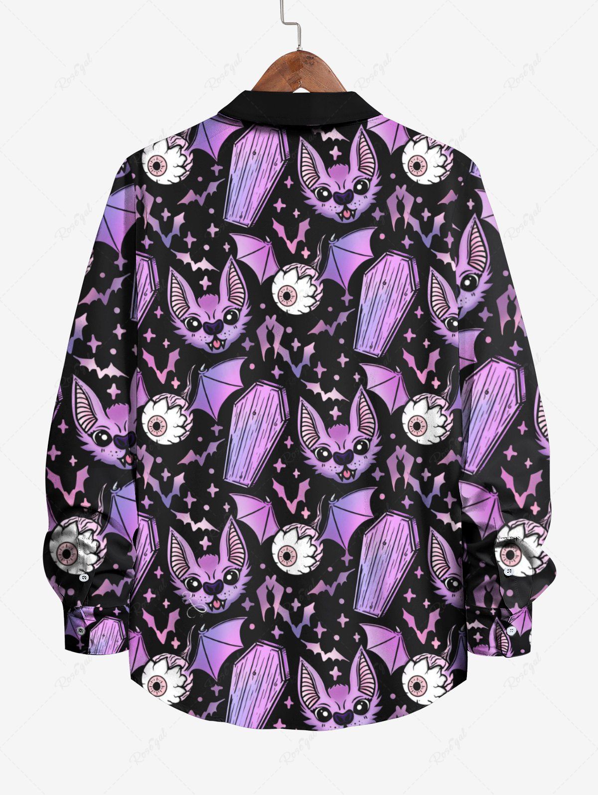 Gothic Plus Size Eye Bat Cat Tombstone Print Halloween Button Shirt For Men