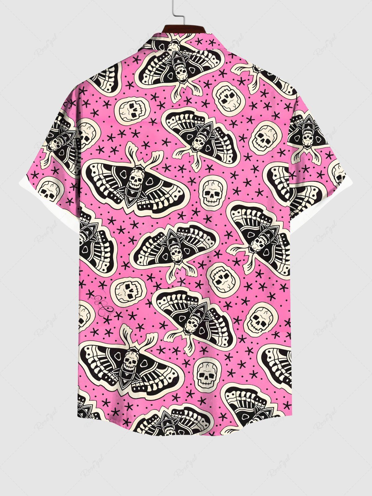 Gothic Plus Size Skull Butterfly Stars Print Halloween Button Pocket Shirt For Men