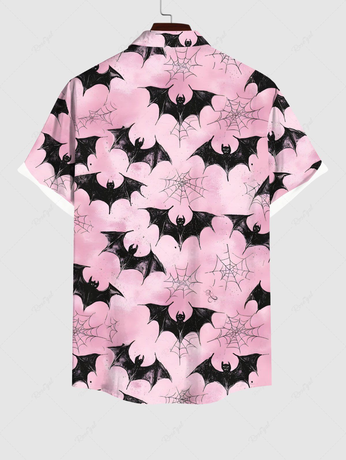 Gothic Plus Size Bat Spider Web Print Halloween Ombre Button Pocket Shirt For Men